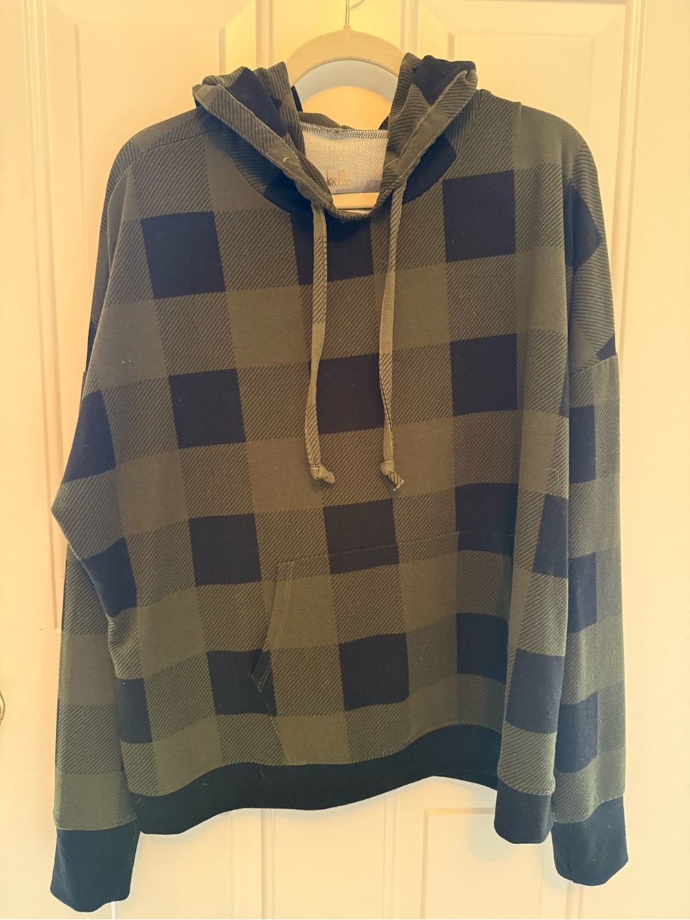 Belle by Kim Gravel Olive Green Plaid Hooded Shirt -L - Picture 2 of 6